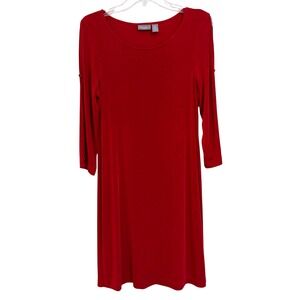 Travelers by Chicos Red Shift Dress 0 Scoop Neck 3/4 Split Sleeve Button NWOT
